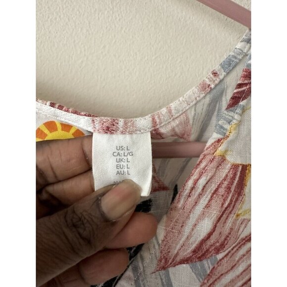 C&C California 100% Linen Tropical  Floral Print Dress Size L - Picture 4 of 9